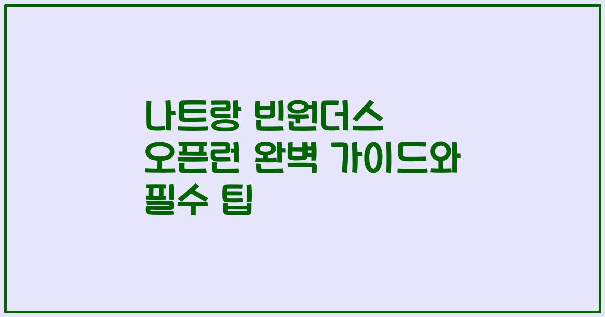 나트랑 빈원더스 오픈런 완벽 가이드와 필수 팁